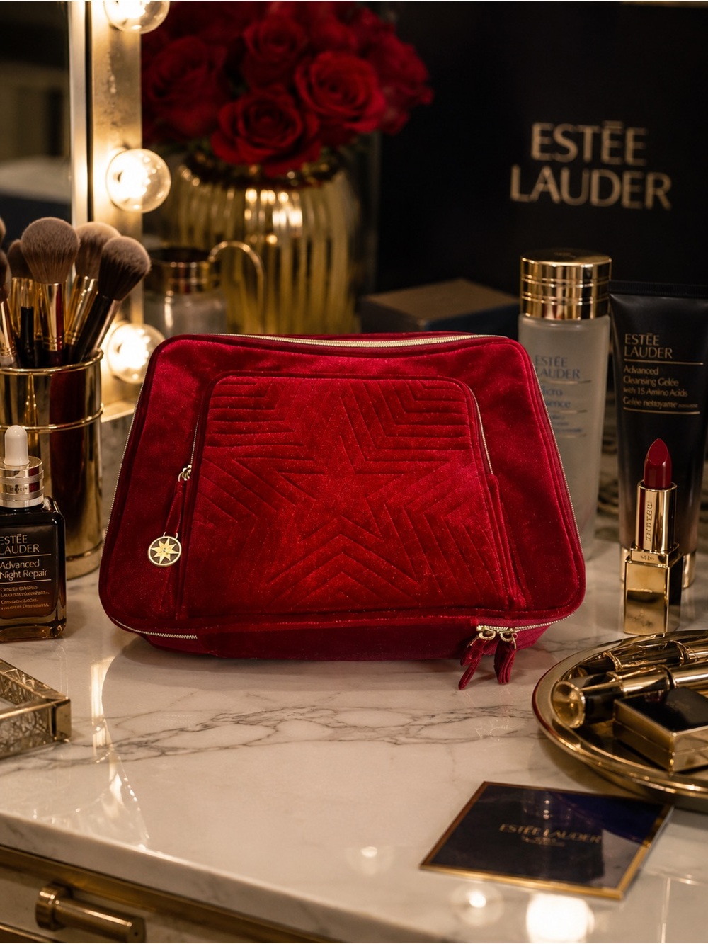 NWOT Estee Lauder Red Velvet Train Case from 2023 (limited edition holiday set)